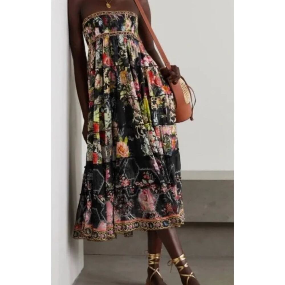 CAMILLA Shirred Waist Tiered Circle Skirt Women's Size Medium Silk Colorful Glam - Picture 12 of 12
